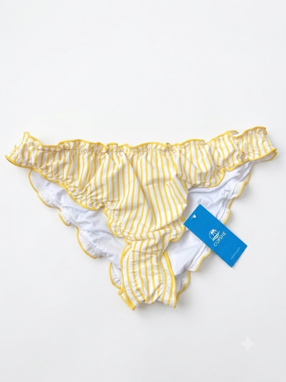 NWT Cupshe Lemon Yellow & White Striped Ruffle Bikini Bottom Women’s Size M